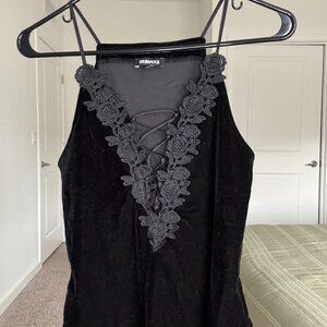 Express Black Velvet Lace-up Bodysuit